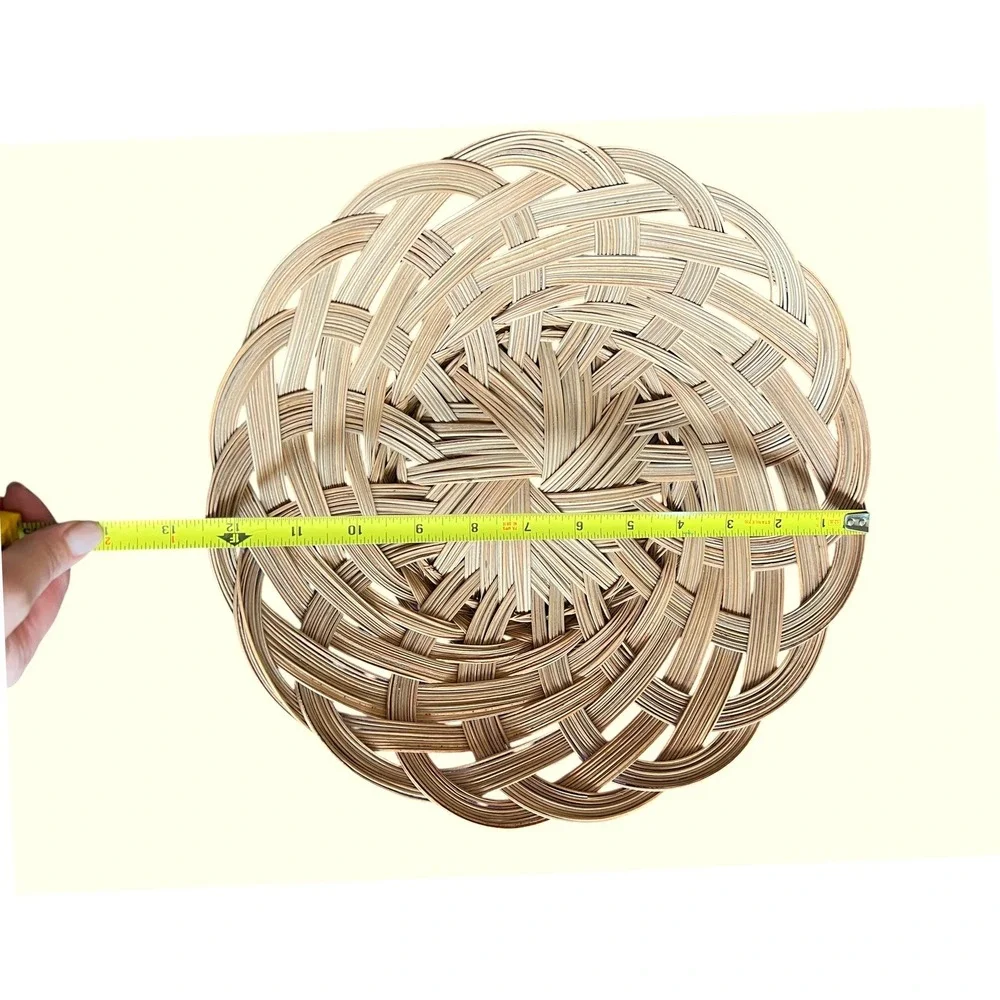 Vtg Woven Rattan Wicker Basket Set 2 Round Boho‎ Hand Made in Philippines Tan